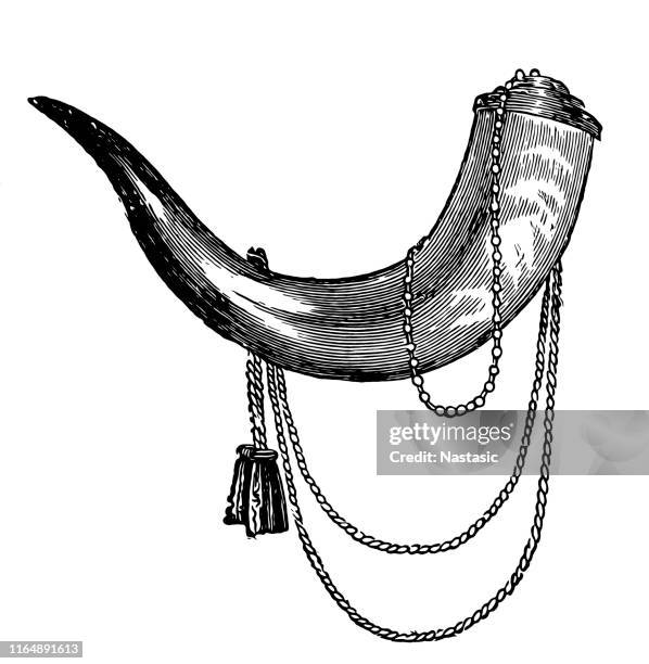 drinking horn - hunting horn stock illustrations