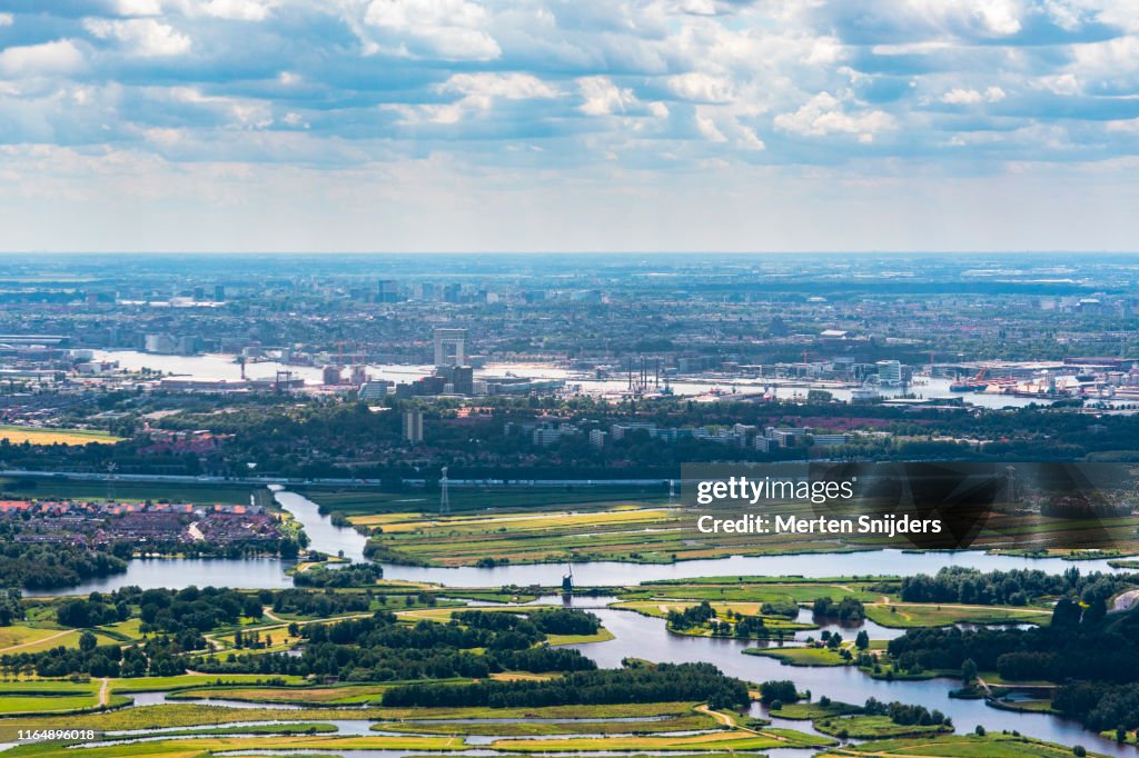 Aerial of Twiskemolen along Zuidwestplas and Amsterdam Houthavens