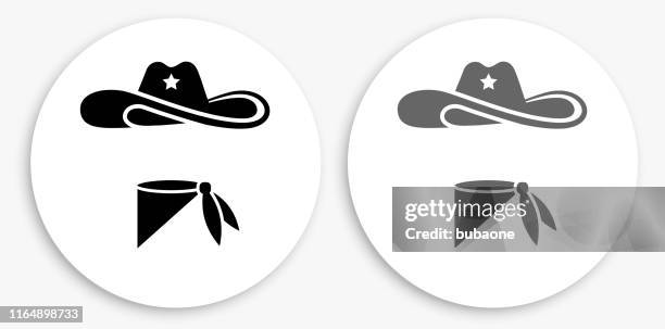 stockillustraties, clipart, cartoons en iconen met cowboy doek zwart-wit ronde pictogram - cowboyhoed