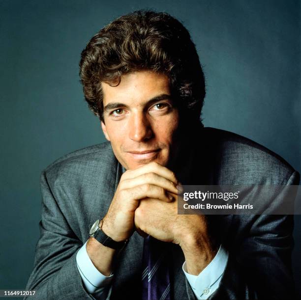 Studio portrait of American lawyer and magazine publisher John F Kennedy Jr , New York, New York, 1988.