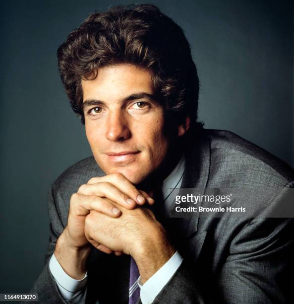 Studio portrait of American lawyer and magazine publisher John F Kennedy Jr , New York, New York, 1988.