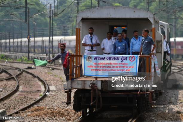 Mosquito Terminator train equipped with power sprayer flagged off from New Delhi Railway Station on August 30, 2019 in New Delhi, India. Delhi...