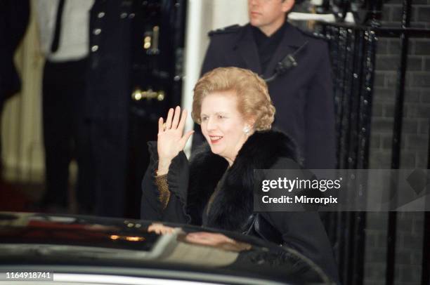 Prime Minister Margaret Thatcher at 10 Downing Street amid the Conservative Party leadership battle, 21st November 1990.