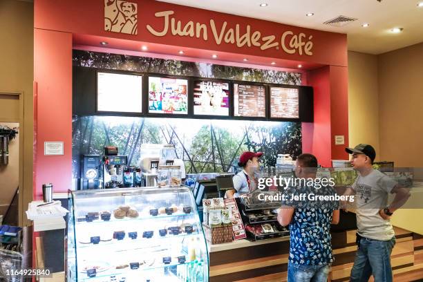 Colombia, Cartagena, Centro Commercial Nao, Juan Valdez Cafe coffee counter.
