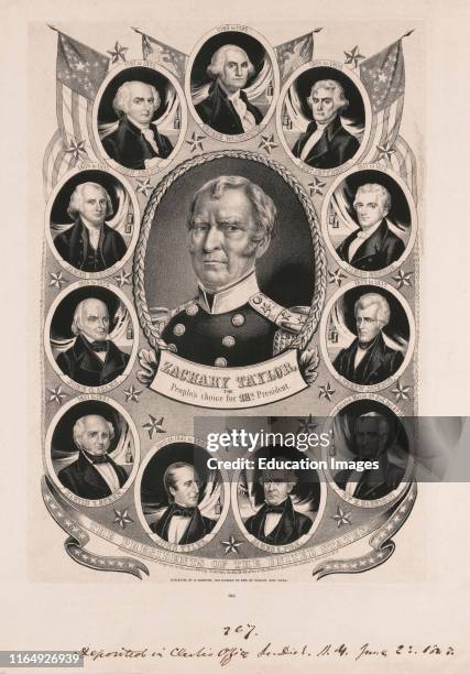 Zachary Taylor, the Peoples Choice for Twelfth President of the United States, Whig Campaign Banner, Portrait in Oval Surrounded by Portrait of...