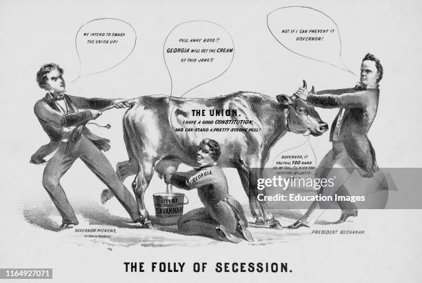 The Folly of Secession, Political Cartoon Featuring US President James Buchanan and South Carolina Governor Francis W Pickens, Currier & Ives, 1861.