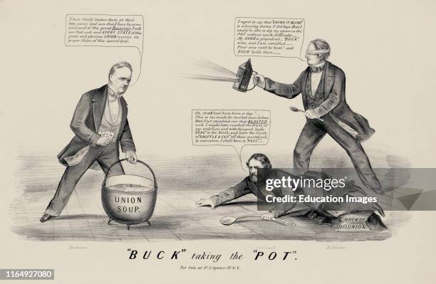 "Buck" Taking the "Pot", Political Cartoon, Currier and Ives, 1856.