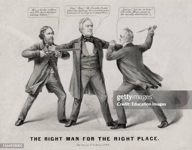 "the Right Man for the Right Place", Political Cartoon featuring US Presidential Candidates John C Fremont, Millard Fillmore & James Buchanan,...