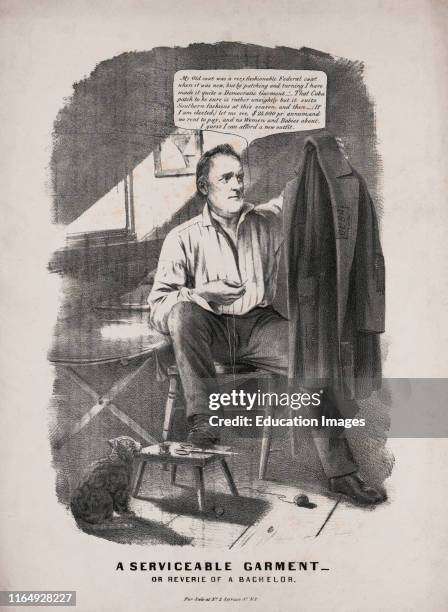 Serviceable Garment, or Reverie of a Bachelor", Political Cartoon featuring US Presidential Candidate James Buchanan, Lithograph, Nathaniel Currier,...