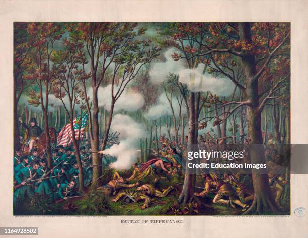 Battle of Tippecanoe, Gen Harrison was Attacked by Tecumshe, Nov 7th 1811, The Indians were Routed with Great Slaughter, Chromolithograph, Kurz &...