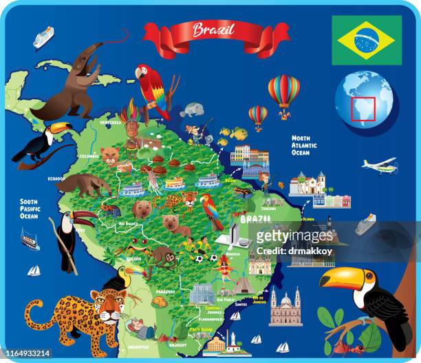 brazil travel map - rio amazonas stock illustrations