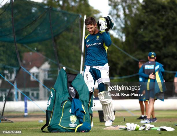 Tim Paine of Australia bats during the Australia Nets Session at Edgbaston on July 29, 2019 in Birmingham, England.