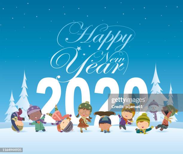 happy new year and kids - new year's eve children stock illustrations