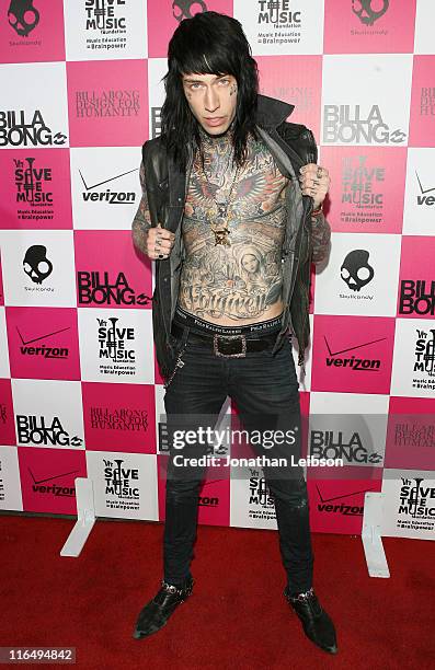 Trace Cyrus attends Billabong's 5th Annual "Design for Humanity" Benefit For VH1 Save The Music at Paramount Studios on June 15, 2011 in Hollywood,...