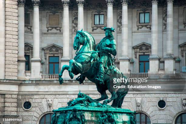 Prince Eugene of Savoy equestrian statue in front of Neue Burg building on Heldenplatz in Hofburg palace complex.