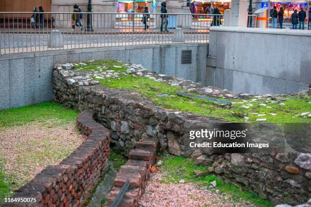 Remains of Vindobona a Roman military camp at Michaelerplatz, Vienna city center, Austria.