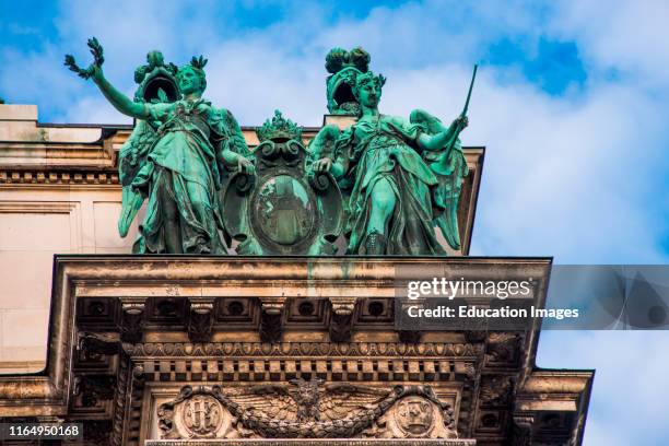 Statues on Neue Burg New Castle, which is part of Hofburg Imperial Palace in Vienna Austria.