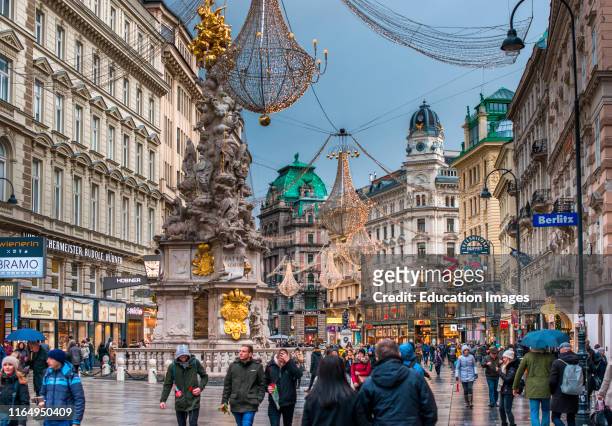 Trinity Column on Graben at Christmas Vienna, Austria.