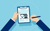 Vector of a businessman signing mortgage documents
