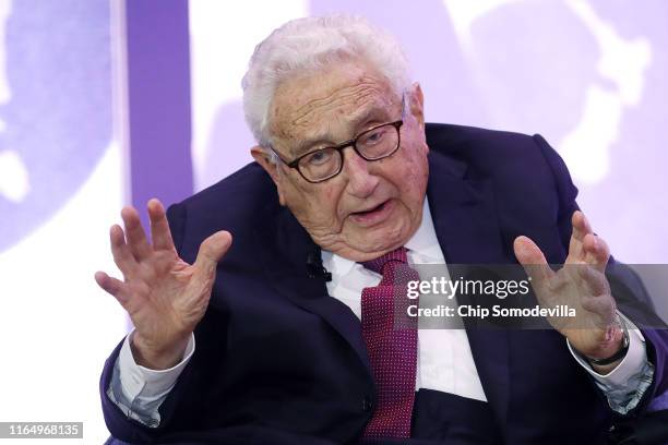 Former Secretary of State Henry Kissinger speaks during the Department of State 230th Anniversary Celebration at the Harry S. Truman Headquarters...