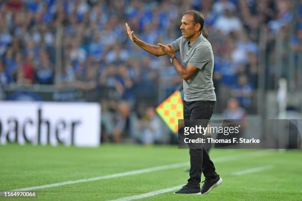 Head coach Jos Luhukay of St. Pauli reacts during the Second Bundesliga match between DSC Arminia Bielefeld and FC St. Pauli at Schueco Arena on July...