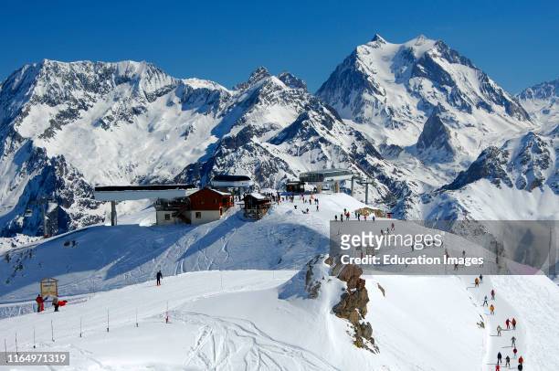 Ski resort Courchevel, lift station Vizelle, Trois Vallees, Haute-Savoie France.