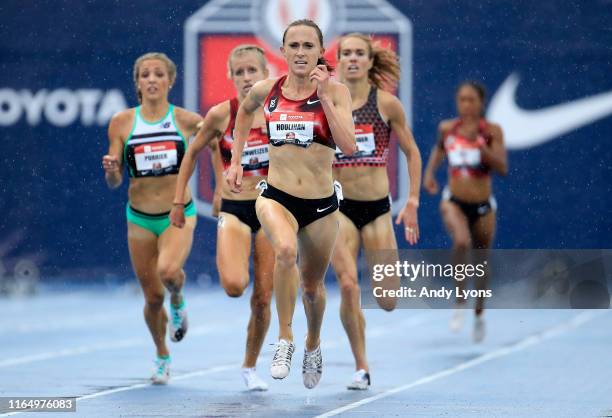 Shelby Houlihan runs to victory in the 5000 meter final during the 2019 USATF Outdoor Championships at Drake Stadium on July 28, 2019 in Des Moines,...