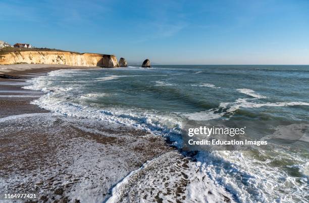 Freshwater Bay, Isle of Wight, England, UK, Incoming tide on a winters afternoon on the Isle of Wight.