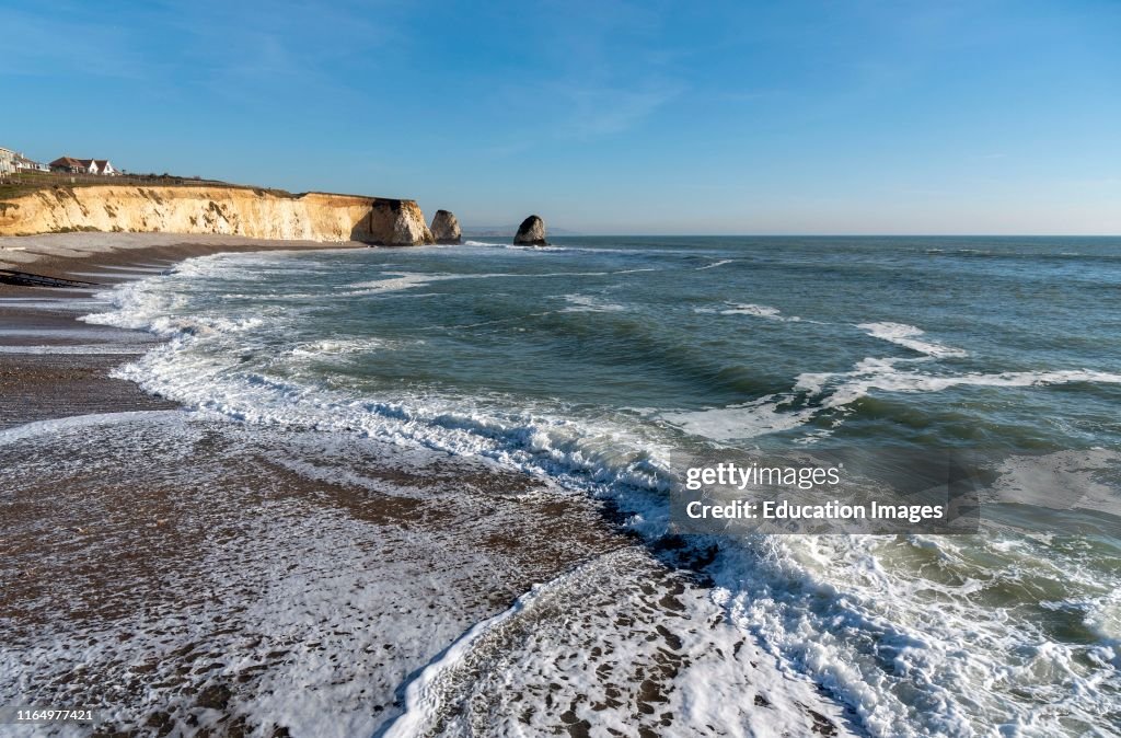 Freshwater Bay, Isle of Wight, England, UK, Incoming tide on a winters afternoon on the Isle of Wight