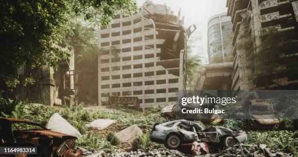 post apocalyptic urban landscape - destroyed city stock pictures, royalty-free photos & images