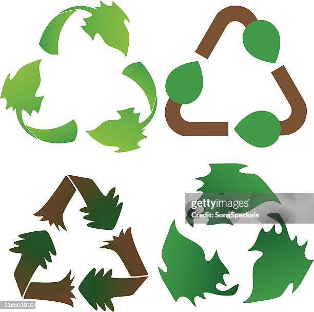 leaf and tree recycle symbols - sycamore tree stock illustrations
