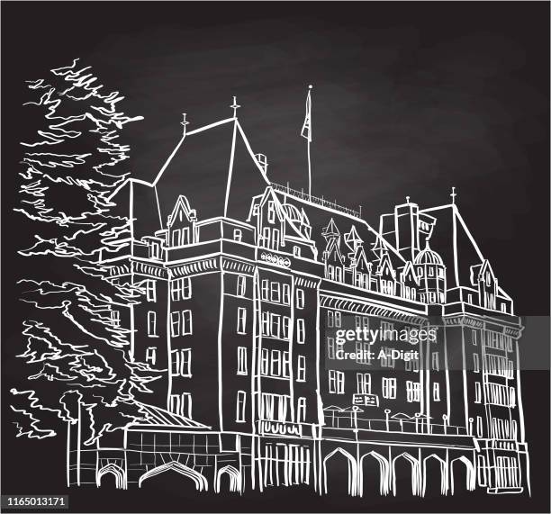 palace common wealth chalk drawing - hotel luxury stock illustrations