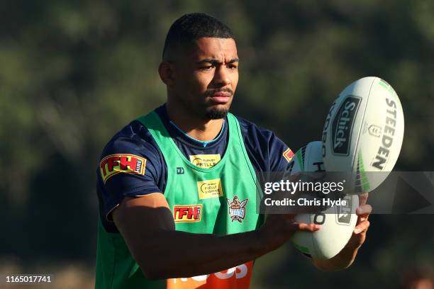 Kallum Watkins during a Gold Coast Titans NRL training session at Titans High Performance Centre on July 30, 2019 in Gold Coast, Australia.