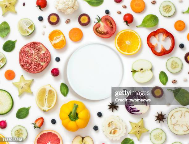 cross section of vegetables and fruits. - colorful fruit ストックフォトと画像