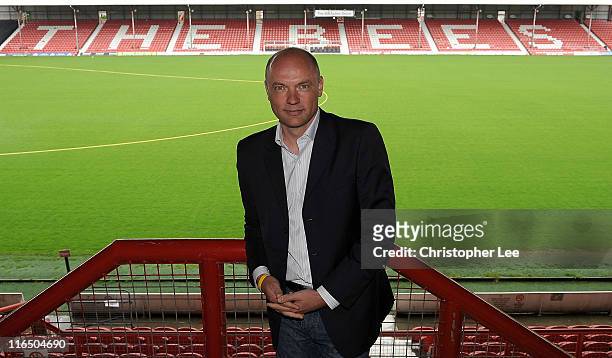 Uwe Rosler poses pitch-side as he is announced as the new manager of Brentford FC, at Griffin Park on June 16, 2011 in Brentford, England.