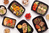 Restaurant healthy food delivery in take away boxes