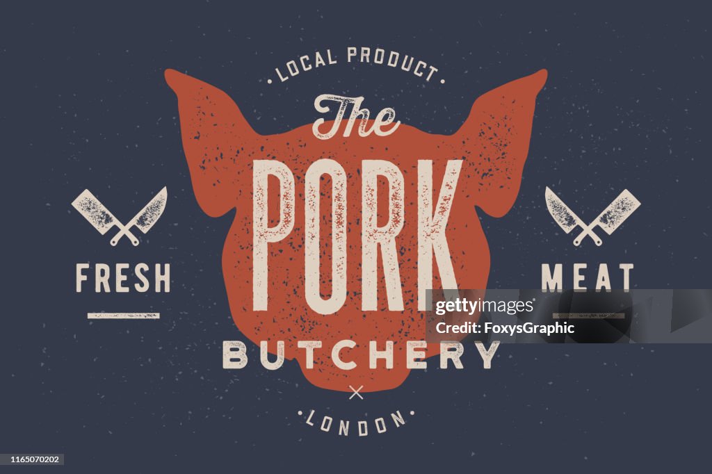 Swine Lettering Pig Pork Vintage Typography Lettering Retro Print High-Res Vector ...