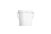 Blank white paint bucket mockup isolated, front view