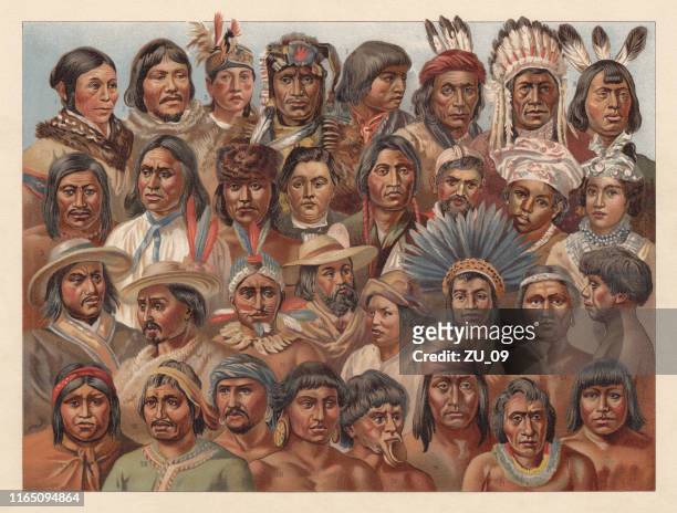 amrican native people, chromolithograph, erschienen 1896 - headdress stock-grafiken, -clipart, -cartoons und -symbole