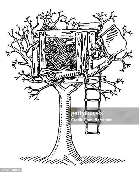 childhood tree house drawing - tree house stock illustrations