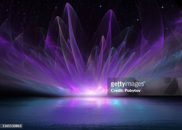 aurora over lake ice - awe stock illustrations