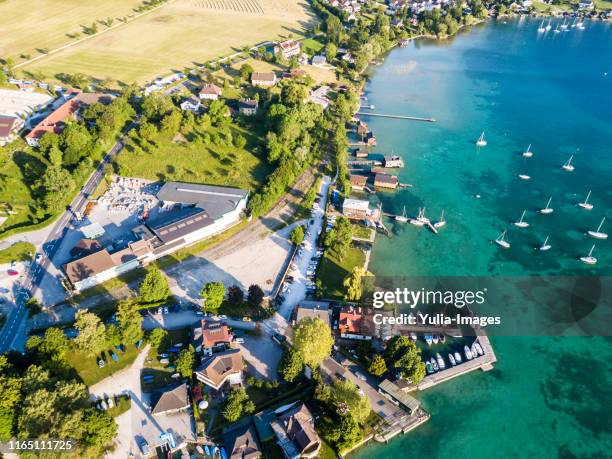 view of the marina at seewalchen am attersee - attersee stock pictures, royalty-free photos & images