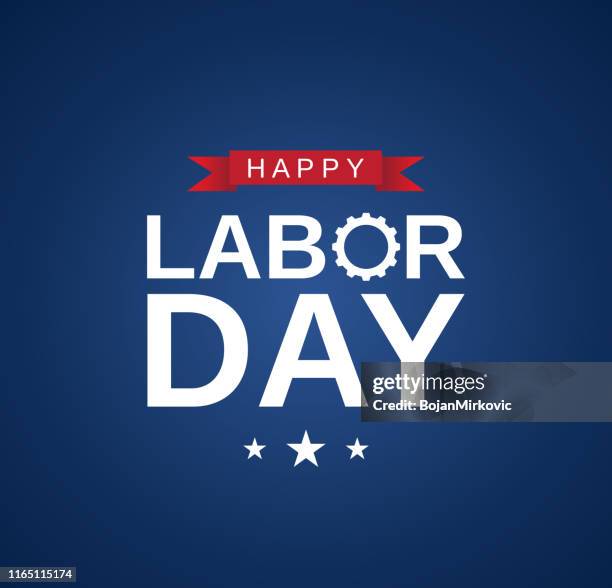 happy labor day karte, banner auf blauem hintergrund. vektor - labour day stock-grafiken, -clipart, -cartoons und -symbole