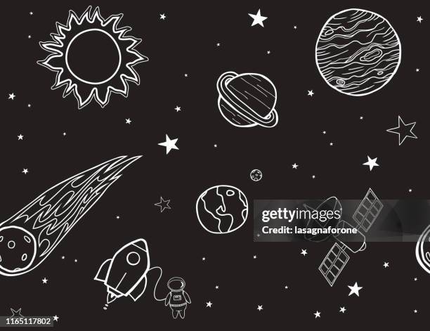 ilustraciones, imágenes clip art, dibujos animados e iconos de stock de patrón geométrico sin costuras - dibujado a mano - nave espacial