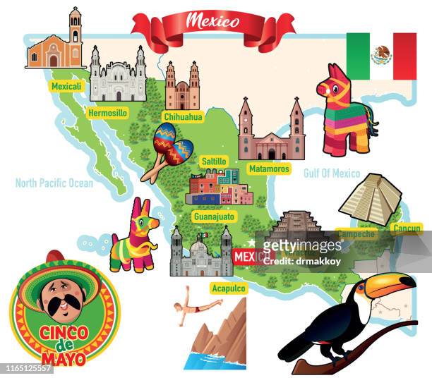 mexico, travel map, cartoon map - los cabos stock illustrations