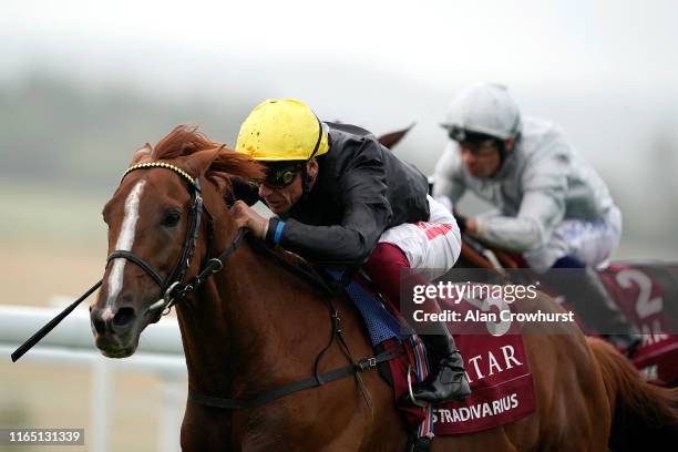 Frankie Dettori riding Stradivarius win The Qatar Goodwood Cup Stakes at Goodwood Racecourse on July 30, 2019 in Chichester, England.