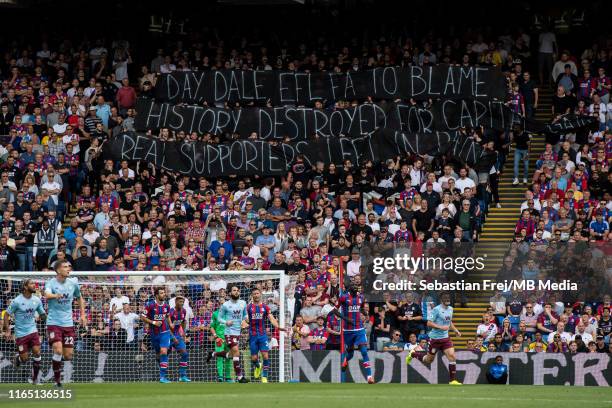 Crystal Palacefans banner on the 27th minute in support of Bury football club durring the Premier League match between Crystal Palace and Aston Villa...