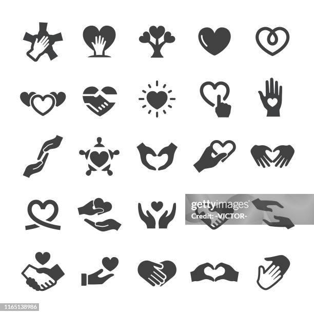 illustrations, cliparts, dessins animés et icônes de icônes de soins et d'amour - série intelligente - coeur main icon