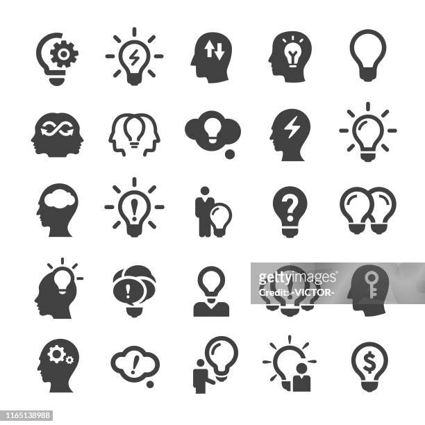 illustrazioni stock, clip art, cartoni animati e icone di tendenza di icone di idee e ispirazione - smart series - cervello umano