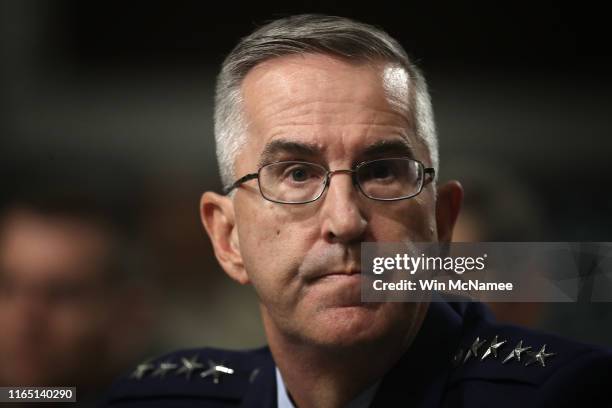 Air Force Gen. John E. Hyten testifies before the Senate Armed Services Committee on his appointment as the next Vice Chairman Of The Joint Chiefs Of...